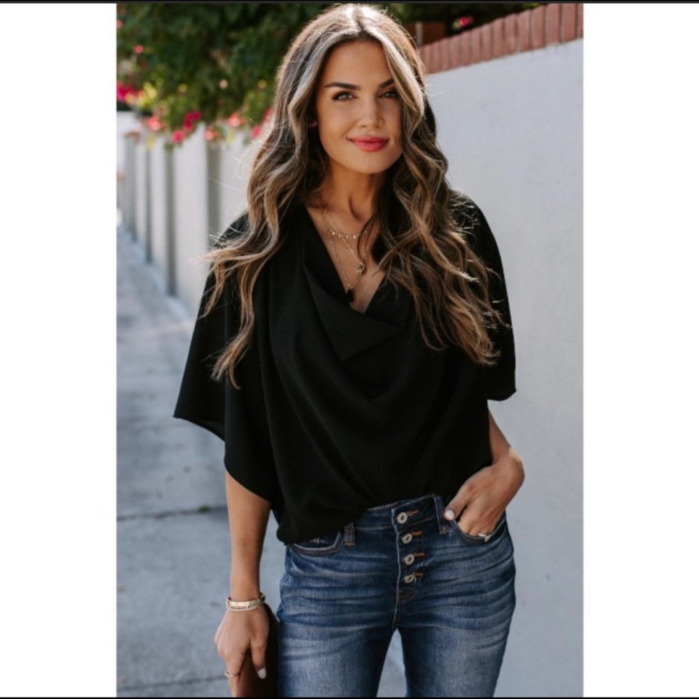 NWOT Black Draped Front Blouse